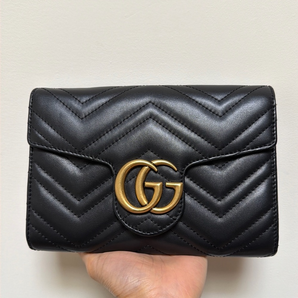 Gucci Marmont Wallet On A Chain with Gold Hardware